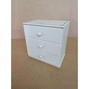 LM VINTAGE Strombecker White Floral Wood Doll Furniture Dresser Chest of Drawers